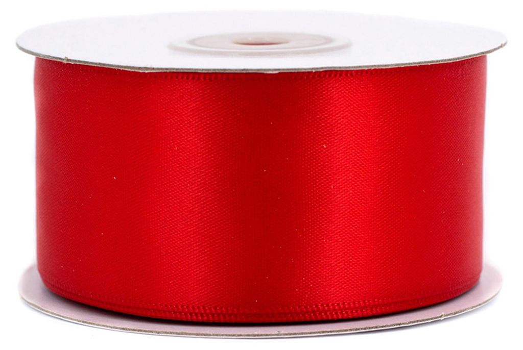 38mm breites, 20m langes, doppelseitig glänzendes rotes Satinband auf Rolle. Für Bastelprojekte und Geschenkverpackungen