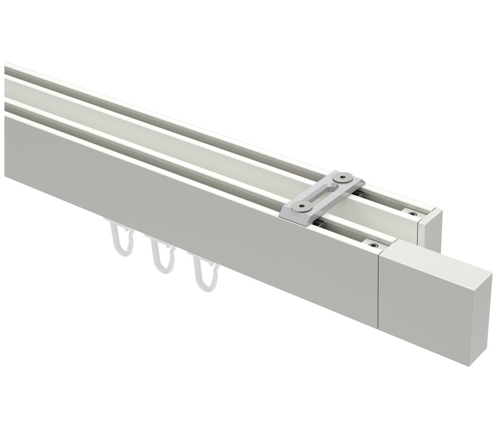 Interdeco Innenlaufstange / Gardinenstange mit Innenlauf Weiß, Typ Smartline Lox (Quader) Deckenmontage, 14x35 mm 2-läufig, 240 cm