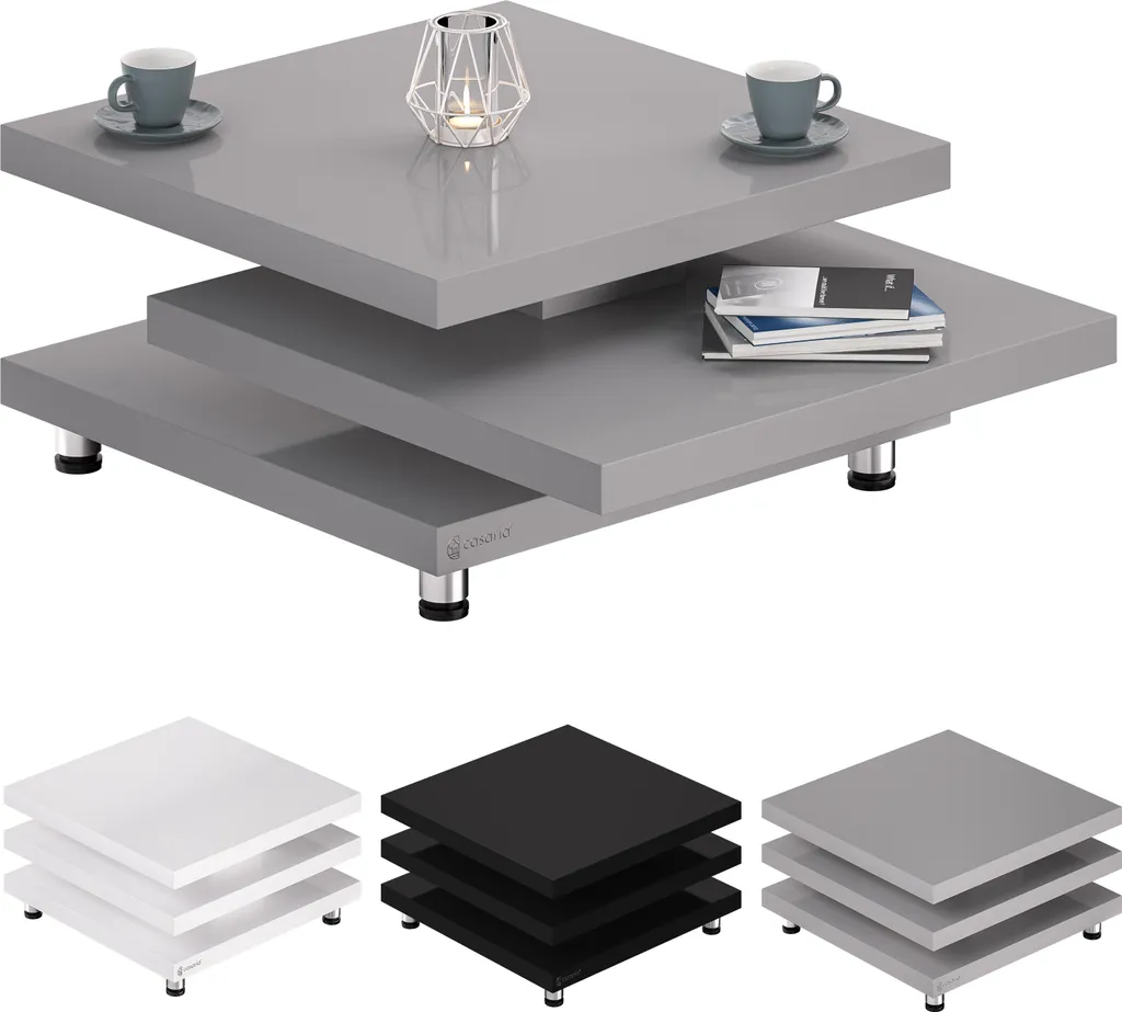 Table basse CASARIA gris laqué 72x72 cm modulable avec plateaux rotatifs