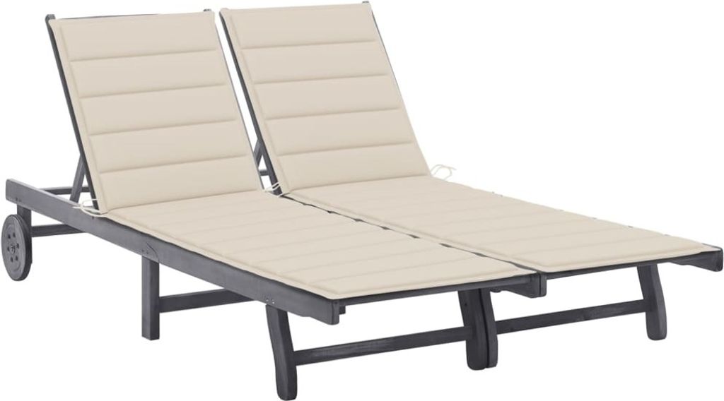 BESTE 2022 Relaxliege Liegestuhl mit robustem - 2-Personen-Sonnenliege mit Auflage Grau Akazie Massivholz Premium für Balkon, Terrasse, Garten *HOM