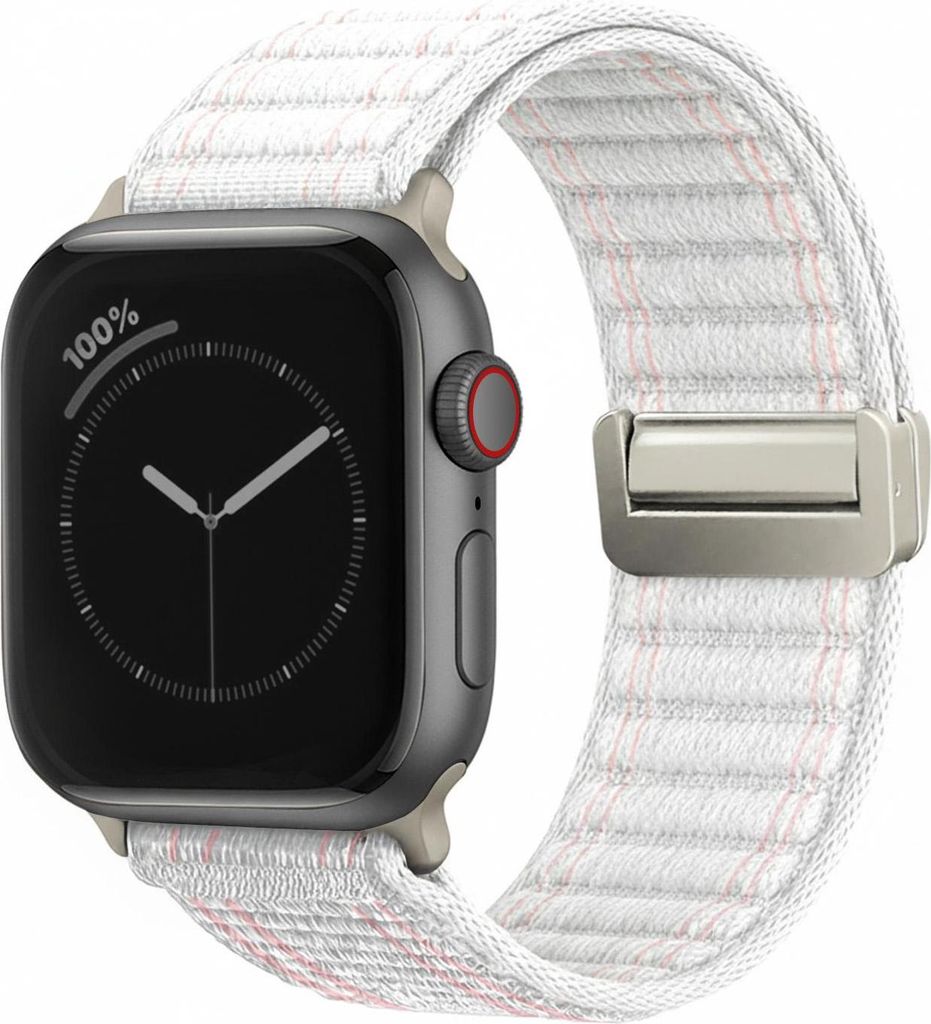 Smartwatch Armband für Apple Watch Series 9 45mm Nylon Textil Band Ersatzband Wechselband Magnetverschluss flexibel atmungsaktiv Weiß