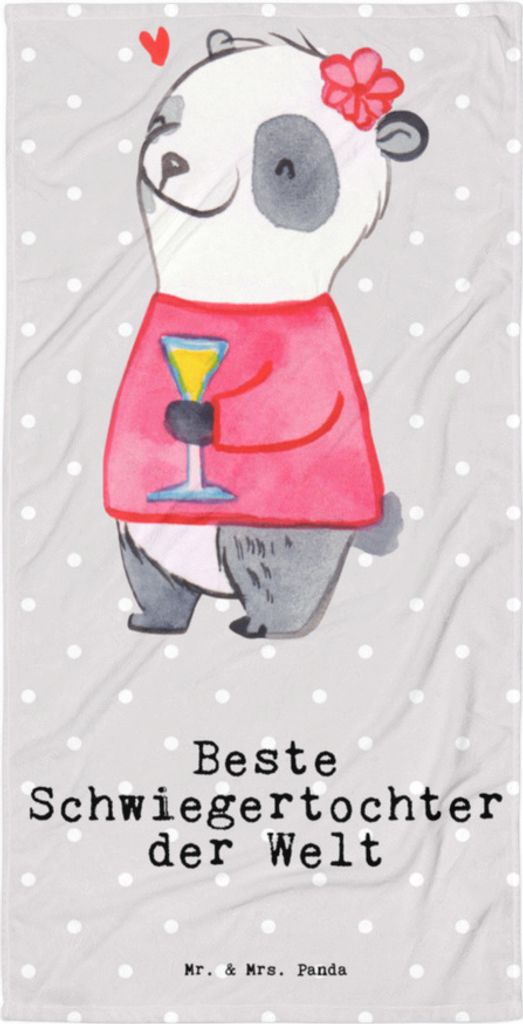 Mr. & Mrs. Panda Handtuch Panda Beste Schwiegertochter der Welt - Grau Pastell - Geschenk, Badehandtuch, Frau, Strandtuch, Großes, Tochter, Gesche...