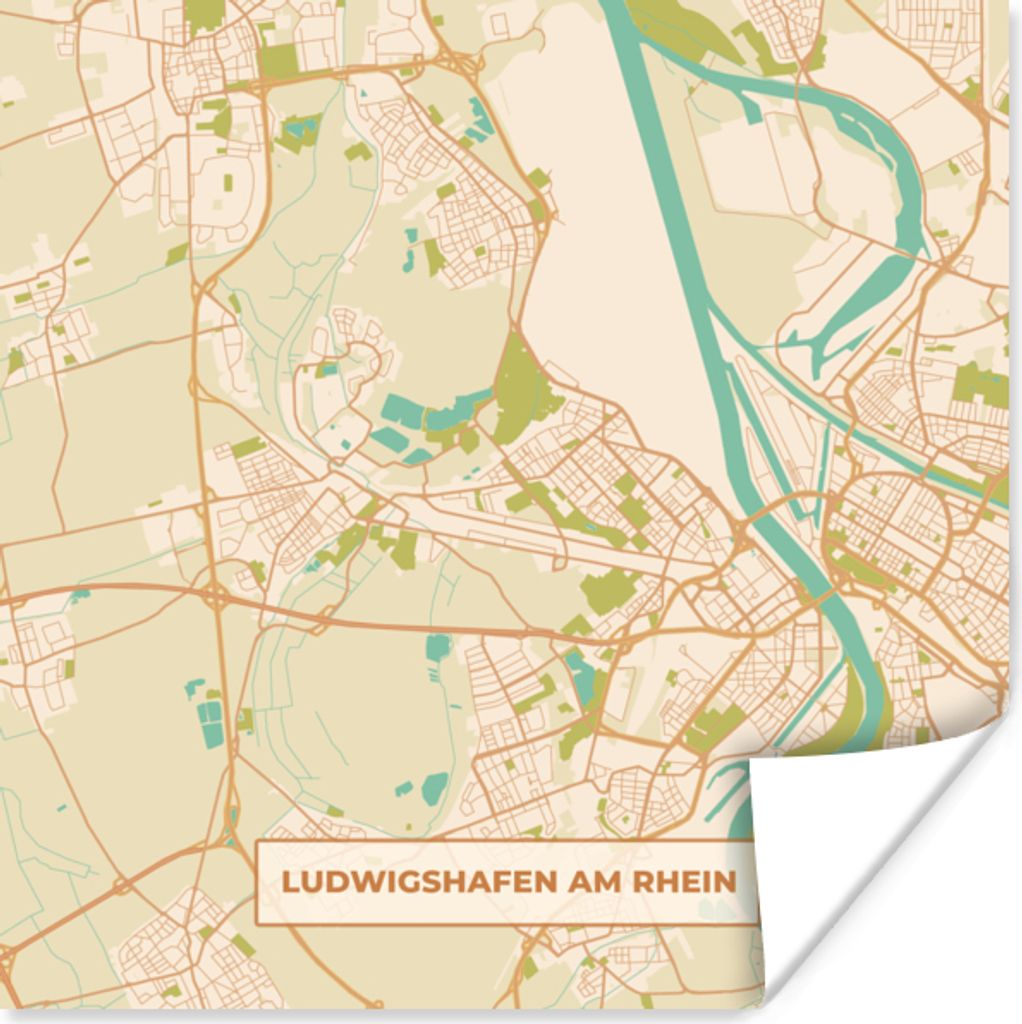 MuchoWow Poster Ludwigshafen am Rhein - Jahrgang - Stadtplan - Karte 30x30 cm - Wandposter - Printing