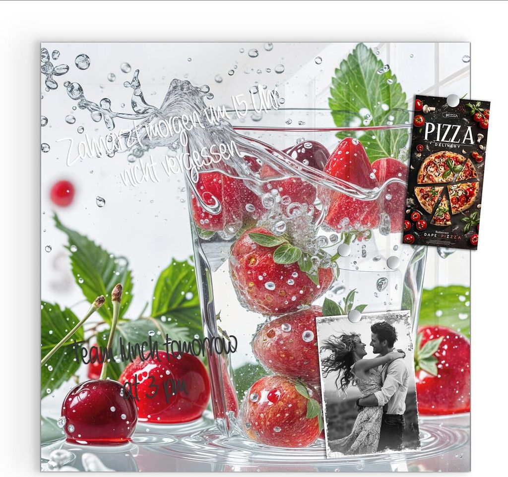 Magnettafel 50x50cm Pinnwand Whiteboard beschreibbar - Erdbeeren und Kirschen