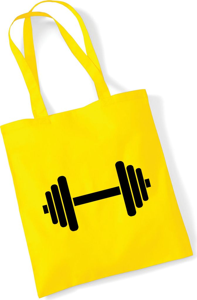 Huuraa Jutebeutel Hantel Silhouette 10 Liter Yellow Baumwolle Tasche Geschenkidee