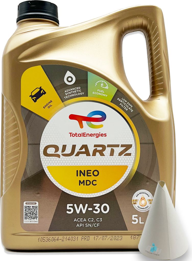 Total Quartz Ineo MDC | 5W-30 | 5 L | MB 229.52 | GM Dexos2 | Opel | Motoröl | mit Trichter