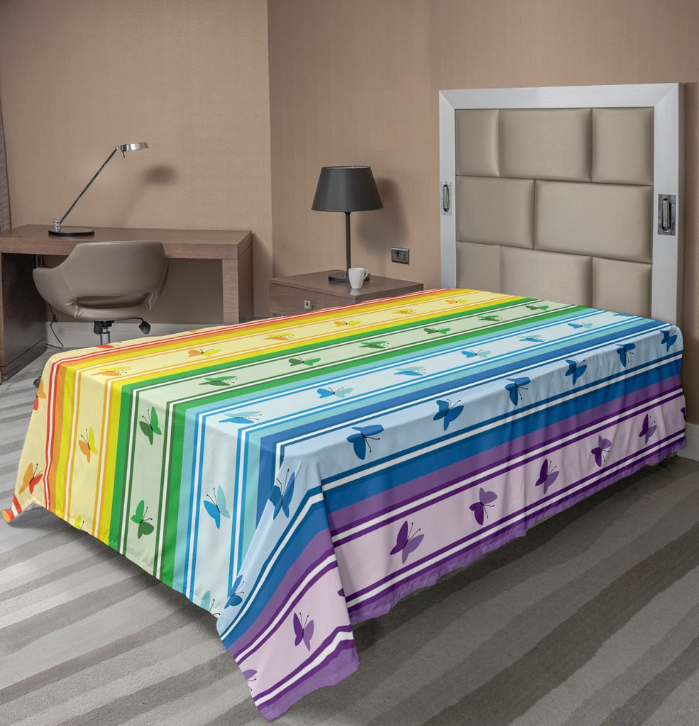 ABAKUHAUS Geometrisch Bettlaken, Gestreiftes Regenbogen Mit Buttferflies Gemischter Harmonie Geometrische Druck, weiches bequemes oberes Bettlaken ...