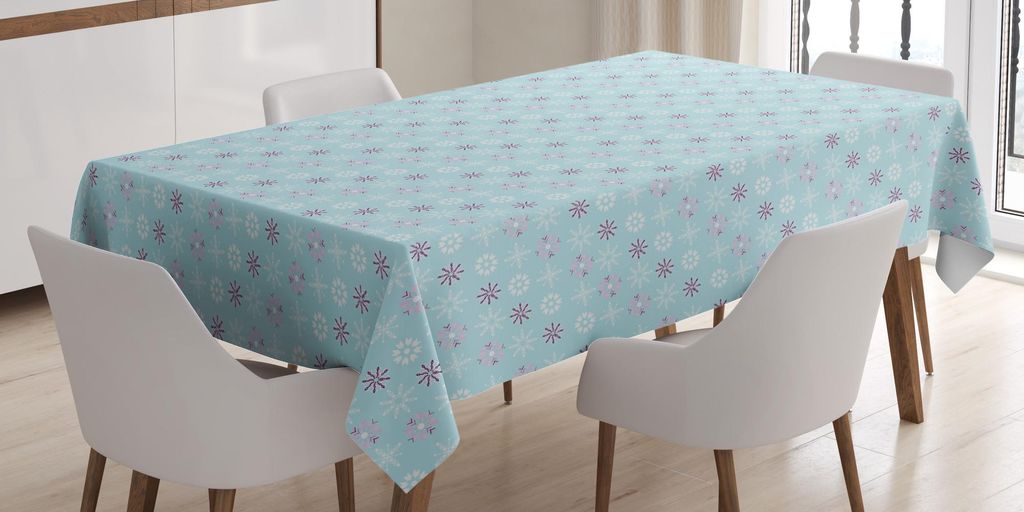 ABAKUHAUS Winter Tischdecke, Schneeflocke Formen Weihnachten Feier Winter Season Ferien Frohes Neues Jahr Noel, 140 x 240 cm, Hellblau und Weiß