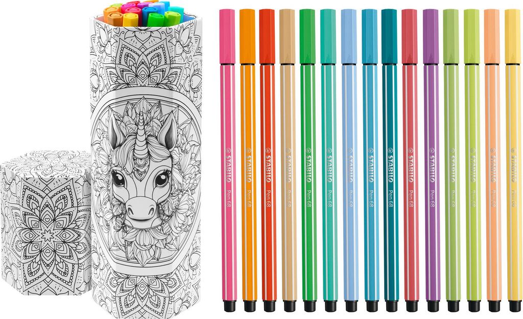 STABILO Pen 68 Filzstifte - bemalbares 15er Set Einhorn und Drache