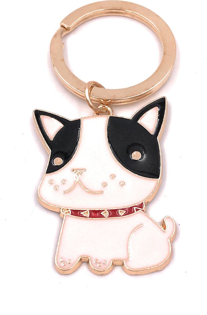 Onwomania Schlüsselanhänger Hund Haustier Vierbeiner gefleckt weiß braun gold Anhänger Keychain