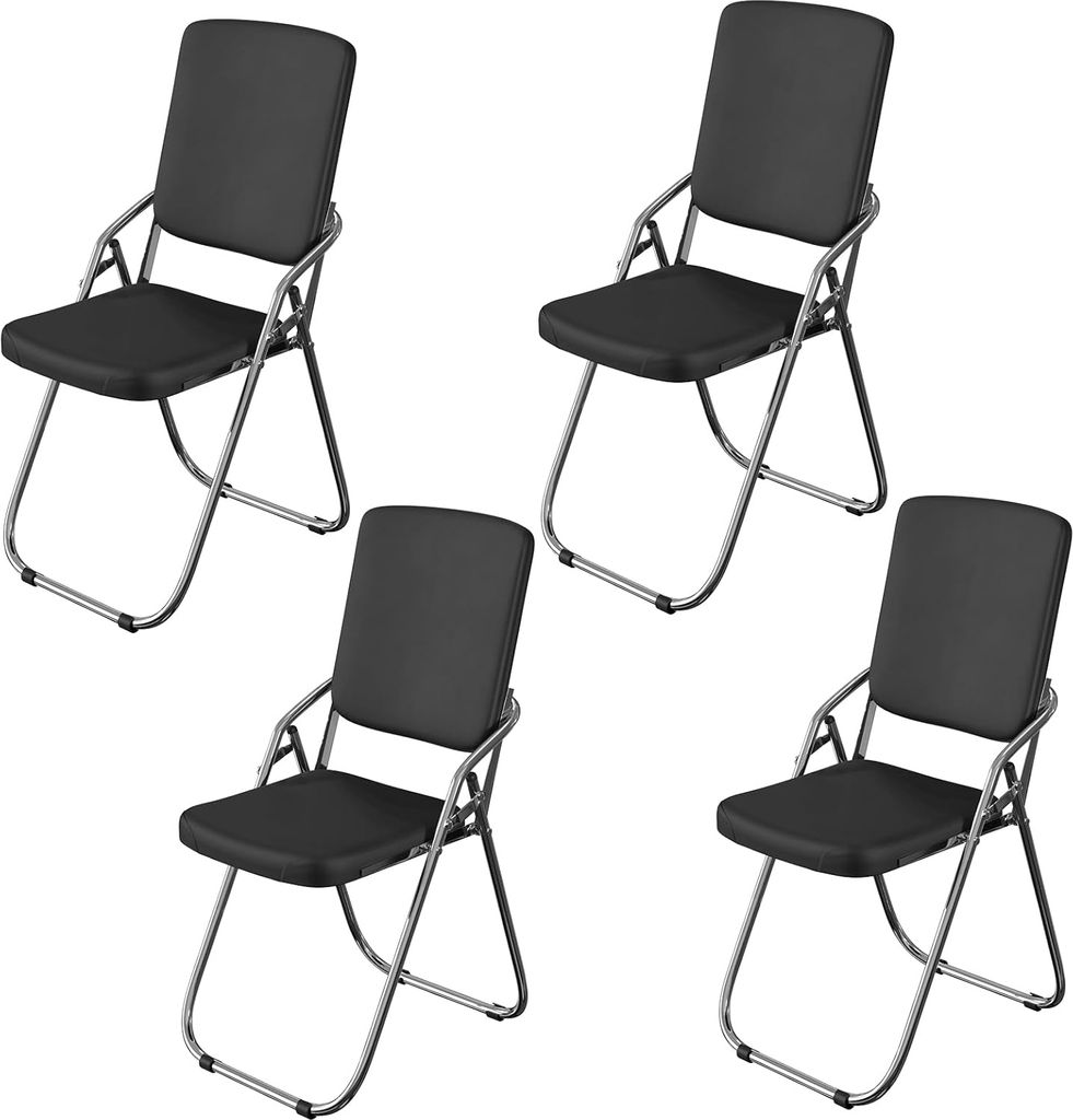 Klappstühle 4er Set,Esszimmerstuhl Stapelstuhl Balkonstuhl Stuhl Metall Klappstuhl Gepolstert Kunstleder für Küche,Büro,Garten,Balkon 46x53x86cm