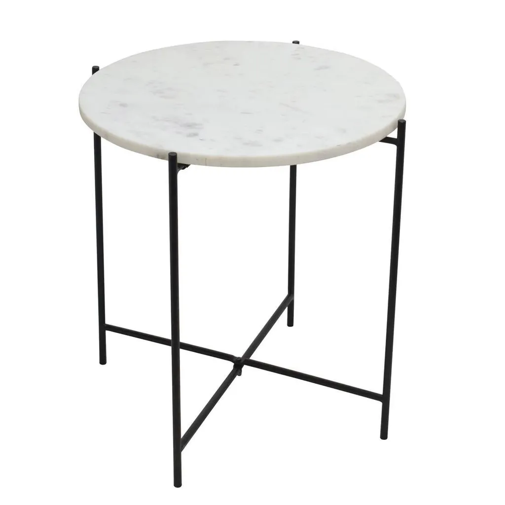 Table d'appoint TOWADA marbre blanc et noir, Ø44cm, fait main - H45.5