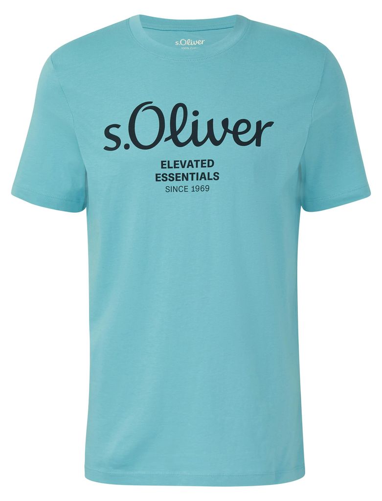 s.Oliver Herren T-Shirt - Basic, Logoprint, Rundhals, Baumwolle Hellblau 3XL