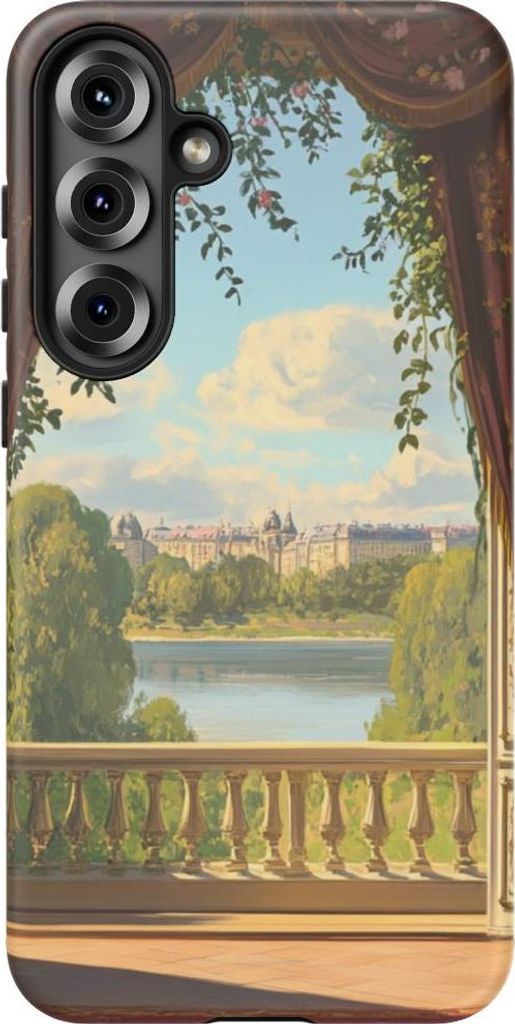 Eleganter Balkonblick mit floralen Akzenten – Hülle Kompatibel mit Galaxy S25 Plus