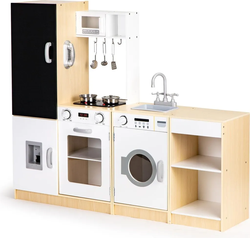 Grande cuisine de jeu en bois pour enfant avec accessoires LED et espace