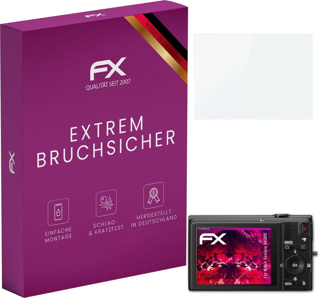 atFoliX FX-Hybrid-Glass Displayfolie kompatibel mit Nikon Coolpix S6200 Glasfolie