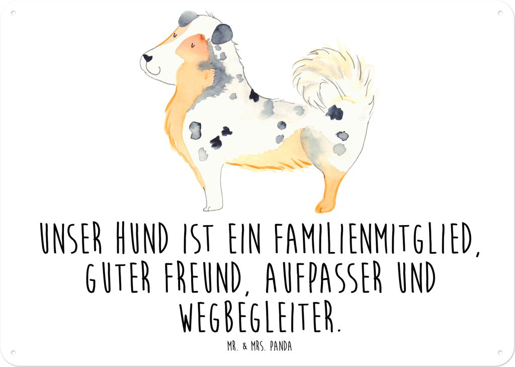 Mr. & Mrs. Panda Wandbild Hund Australien Shepherd DIN A5 - Weiß - Geschenk, Türschild, Schild, Magnetschild, Spruch, tafel, Familie, Retro Blech...
