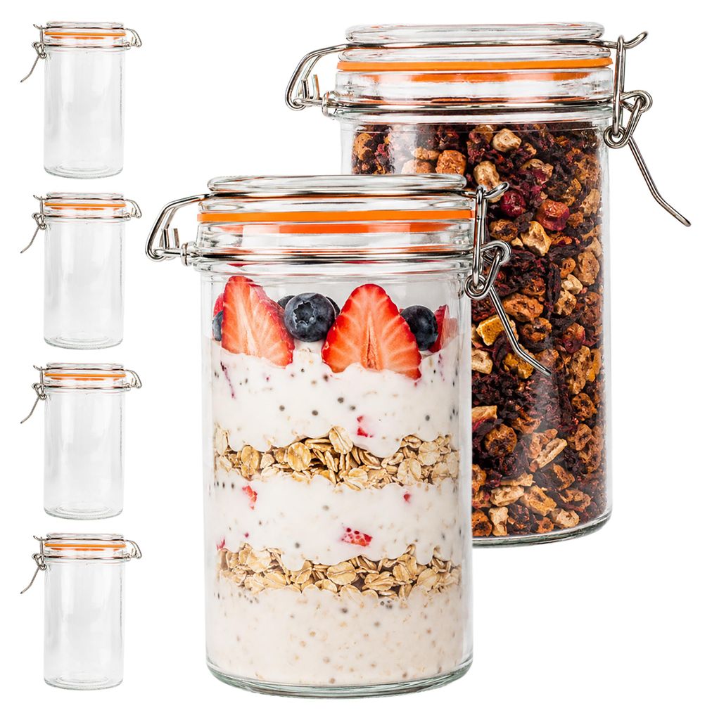 Relaxdays Einmachgläser, 6er Set, 500 ml, Deckel mit Bügelverschluss, Einkochen, Aufbewahren, Vorratsgläser, transparent