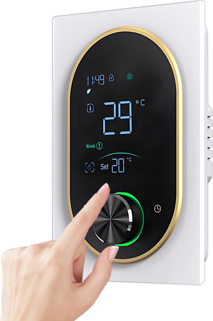 Digital Thermostat Smart Raumthermostat für Warmwasserbereitung Fussbodenheizung mit VA-Touchscreen, einstellbarem Knopf, 5+1+1 Wochenprogrammierung