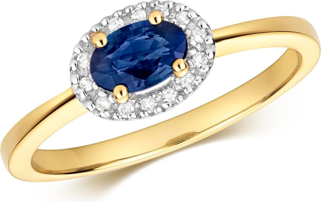 Funkelndes Feuer Edler 9 Karat (375) Gold Damen - Diamant Solitärring Brillant-Schliff 0.05 Karat H - PK mit Saphir, 51 (16.2); TRS35662RSL