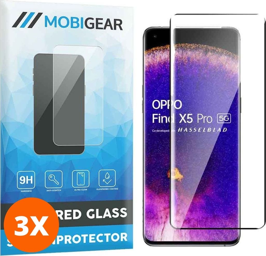Mobigear Premium 9.98 OPPO Find X5 Panzerglas Gehärtetes Glas Displayschutz - Hüllenfreundlich - Schwarz (3er Pack)