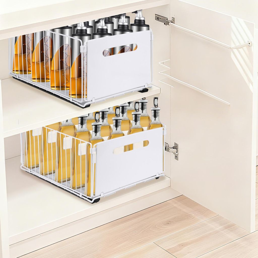 2Pack Groß Metall Spülschrank Organizer,Ausziehbare Schublade Küche, Lagerregal No Drill Schrank Organizer für Küche Cabinet Waschtisch 38x25x...