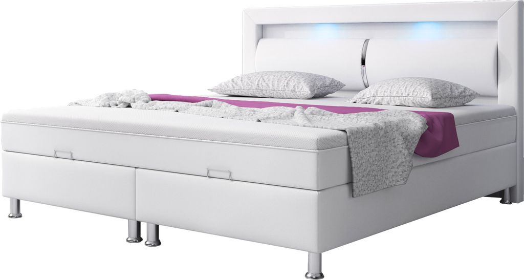 Boxspringbett Milano 180x200 Bettkasten Kunstleder Weiss Produktbild 