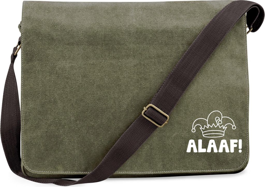 Huuraa Umhängetasche Alaaf Narrenkappe 14 Liter Military Green Canvas Laptoptasche Geschenkidee