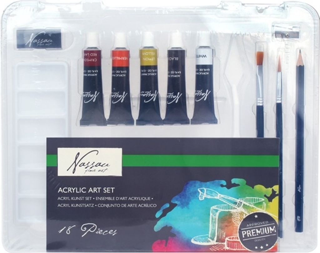 Nassau Acrylfarben Starterset 18-teilig Malset Geschenk kreativ
