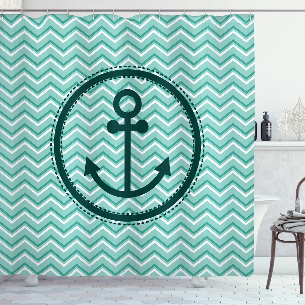 ABAKUHAUS Tenda da doccia Anker, motivo a zigzag, resistente a sapone, batteri, muffa e acqua, incl. 12 ganci e colori resistenti, 175 x 180 cm, verde scuro-turchese