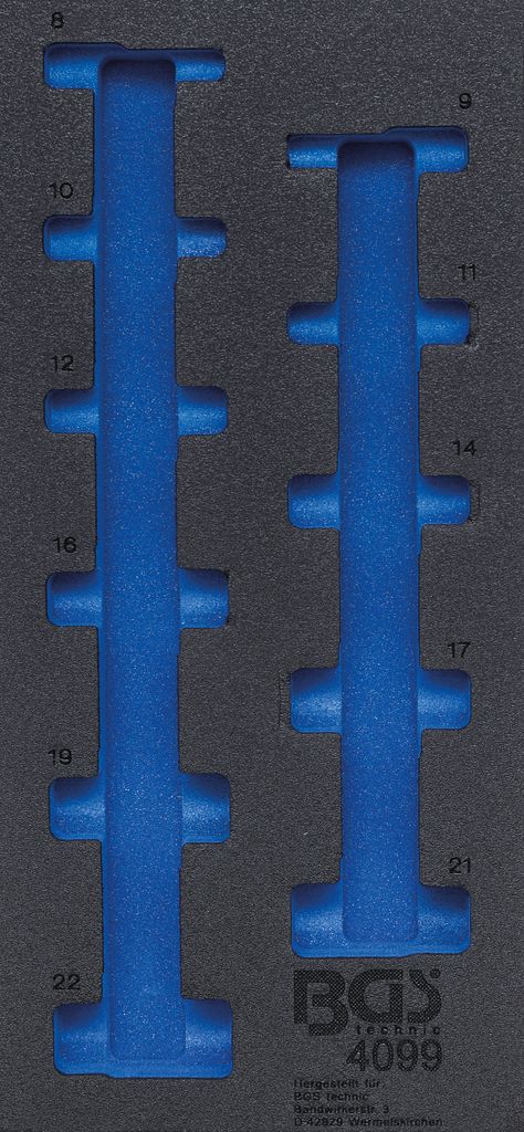 BGS 4099-1 1/3 Werkstattwageneinlage, leer für: Steckschlüsseleinsätze 10 (3/8), tief in ZOLL, 11-tlg.