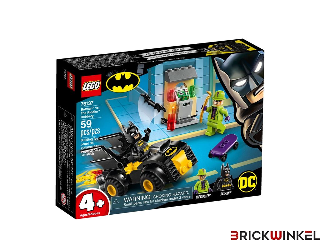 The image shows the front of a LEGO set box for Batman vs. The Riddler.