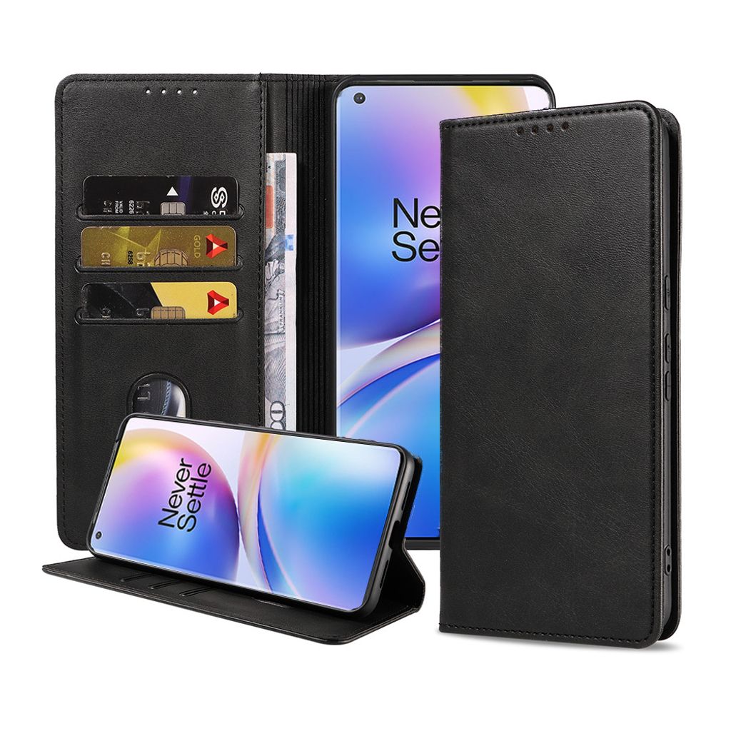 Smartphonica Handytasche geeignet für OnePlus 8 Pro Kunstlederhülle mit Magnetverschluss und Kartenhalter Buchhülle mit Klappe - Schwarz