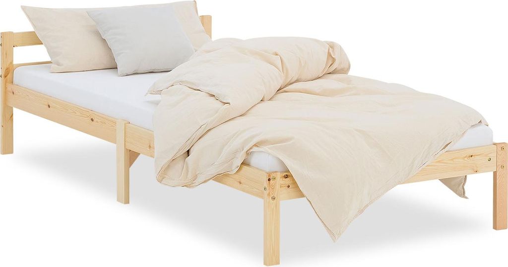 Jeunesse de lit simple bois massif lit nature 200 x 90 Image du produit 