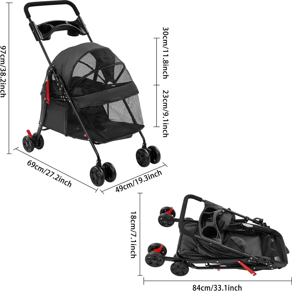 Poussette pour chien pliable pour animaux fatigués ou blessés noir 18kg - 2