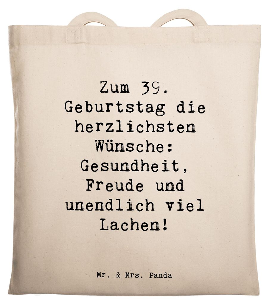 Mr. & Mrs. Panda Schultasche Spruch 39. Geburtstag Wünsche - Transparent - Geschenk, Geburtstagsgeschenk, Tote Bag, freudige Anlässe, canvas tasc...