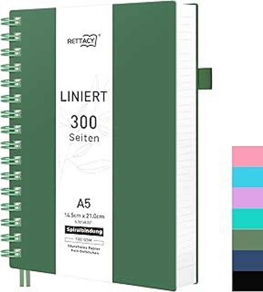 RETTACY A5 Notizblock, Notizbuch, Spiralgebundene Notizbücher, 150 Blatt/300 Seiten Zum Schreiben, 100 G/m² College-liniertes Papier, PVC-Hardcov...