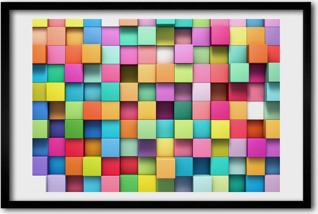 Bild 60x40 MDF-Rahmen, Wandkunst bunte Quadrate