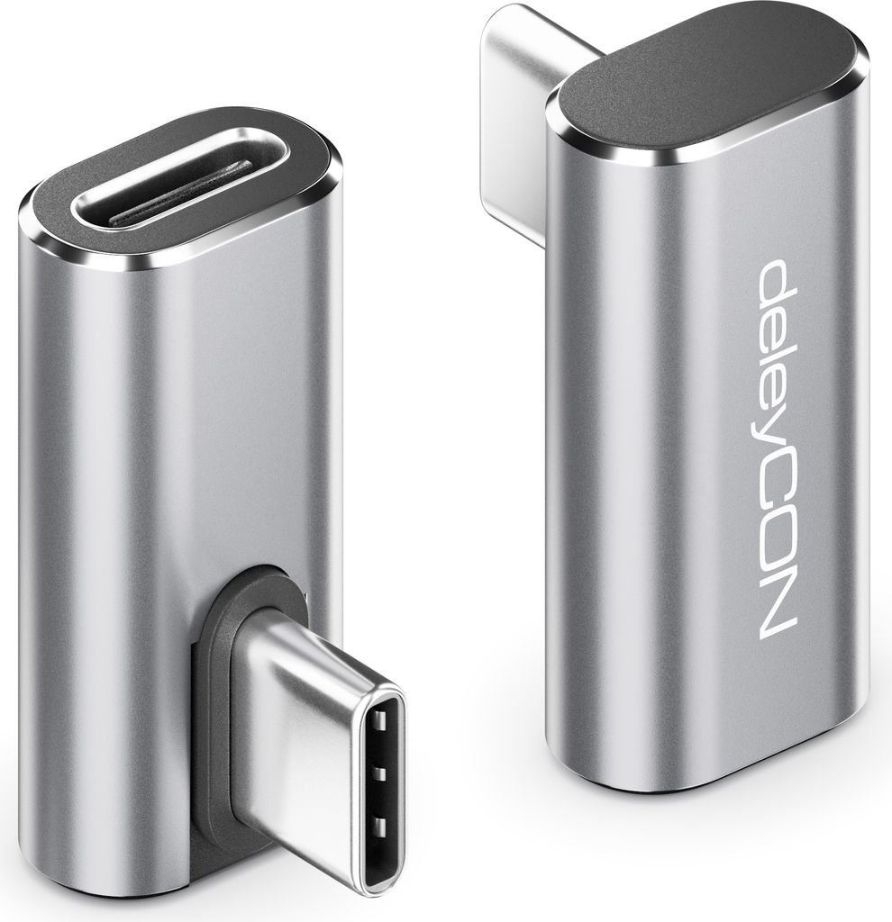 deleyCON USB-C Adapter Winkel 90 Grad (2 Stück) 40Gbps, 240W, 8K60Hz, Aluminium Gehäuse, Typ C Stecker auf Buchse Kompatibel mit Smartphone Table...