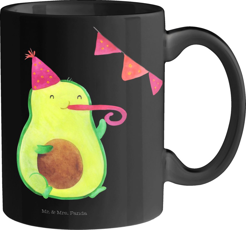 Mr. & Mrs. Panda Kaffeetasse Avocado Party Zeit - Schwarz - Geschenk, Dekotasse, Happy Birthday, Genießen, Tasse, Bedruckte, Geburtstagsfeier, Kaf...
