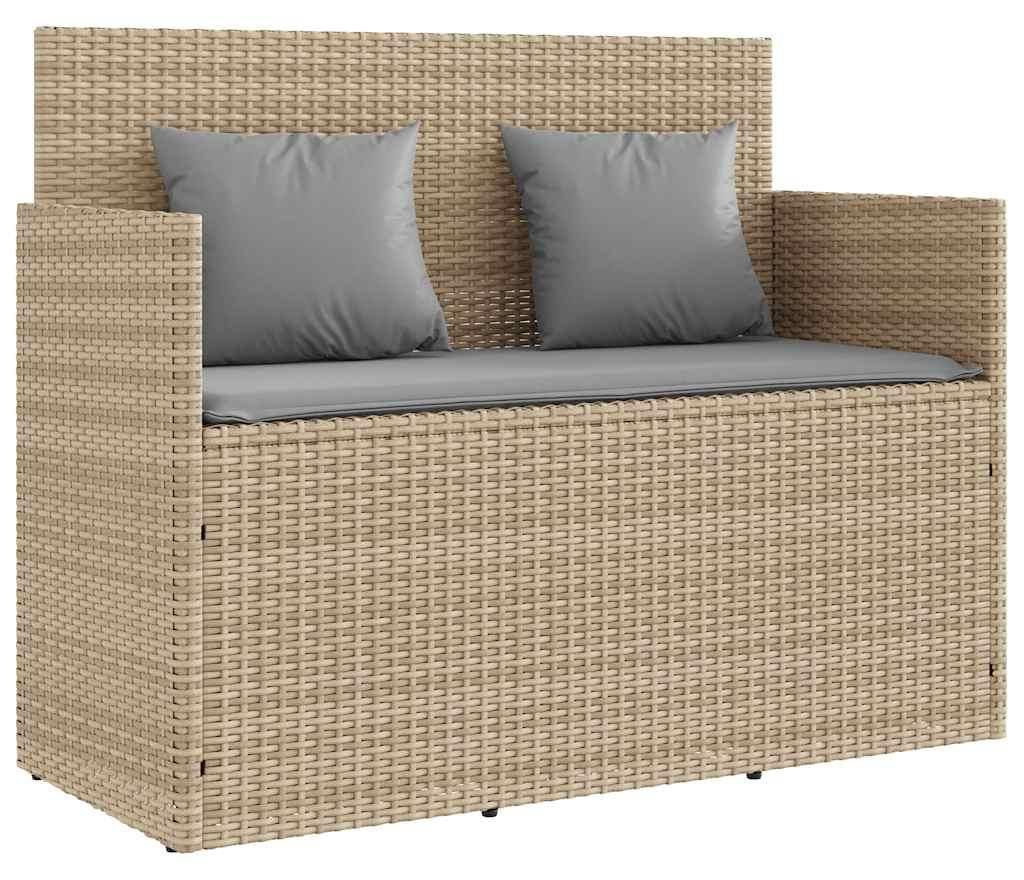 vidaXL Záhradná lavica s vankúšmi Béžová Poly Rattan Obrázok produktu 