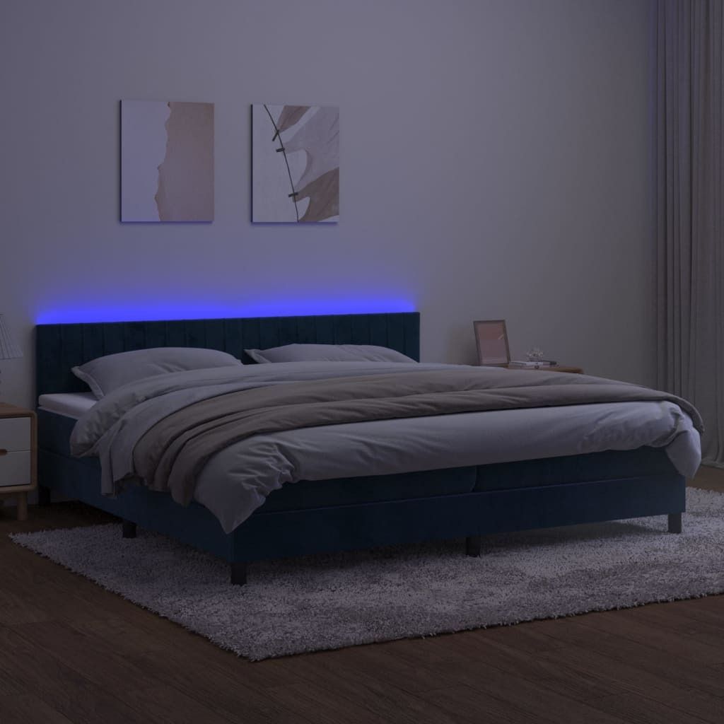 Design New Bettrahmen inkl. Lattenrost - Boxspringbett mit Matratze & LED Dunkelblau 200x200 cm Samt - Klassische Betten Möbel2025 CHY6346439 6parcel