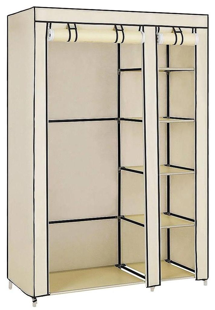 Kleiderschrank - Stoff-Faltschrank - 110×45×175 cm - Metallgestell - Reißverschluss - Faltbar - Montage erforderlich - Beige
