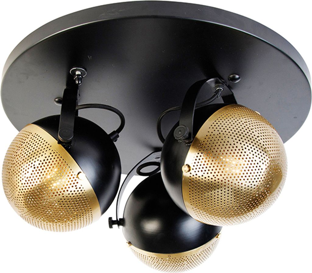 QAZQA - Industrie I Vintage I Industrie-Spot I Spotlight I Deckenspot I Deckenstrahler I Strahler I Lampe I Leuchte schwarz mit Messing 3-flammig S...