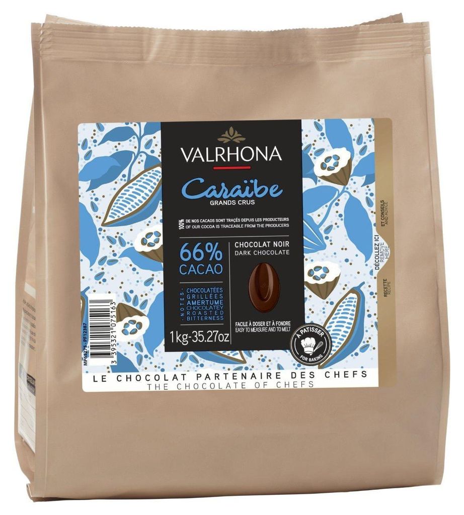 Valrhona Caraibe 66% Pure Schokolade 1000g – Edle Produktbild 