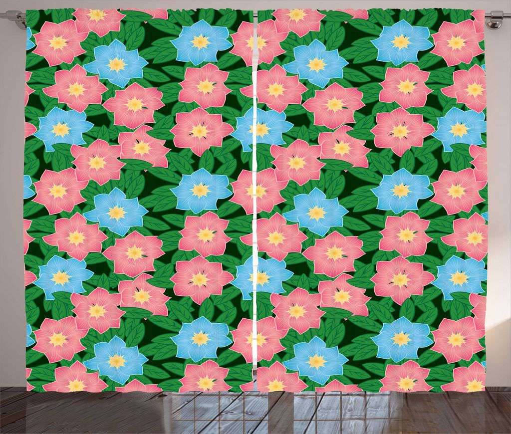 ABAKUHAUS Blumen Rustikaler Vorhang, Spring Time Natur Szene, Wohnzimmer Universalband Gardinen mit Schlaufen und Haken, 280 x 225 cm, Grün Coral ...