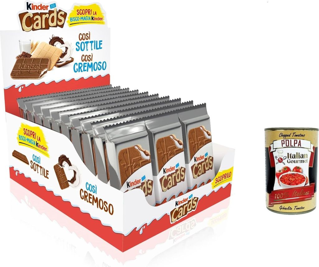 Kinder Cards Waffel mit scholokade schoko riegel 30 Stück kekse waffel 768 g + Italian Gourmet polpa 400g