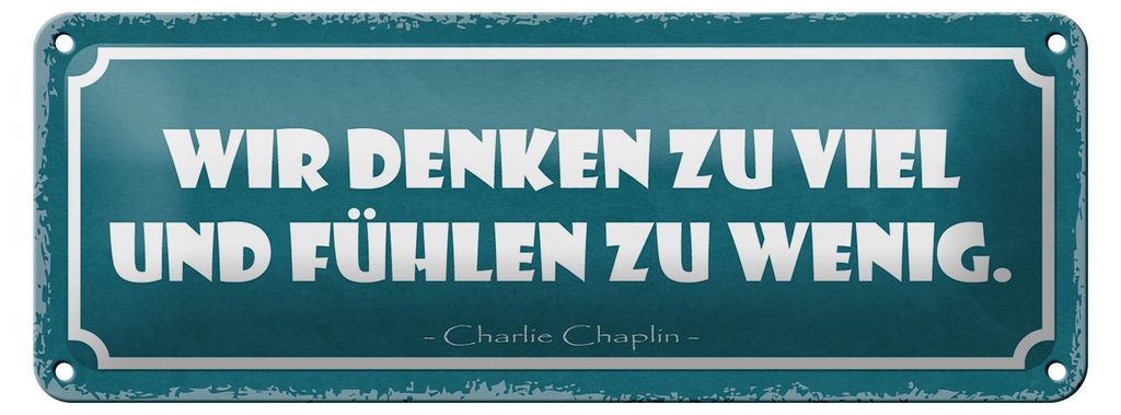 Blechschild Spruch 27x10cm wir denken zu viel fühlen wenig Dekoration