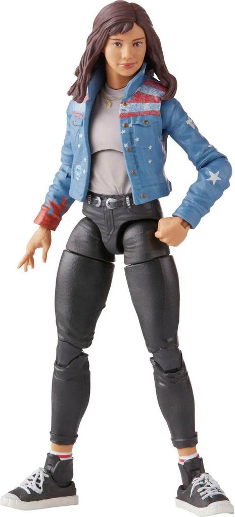 A full-body studio shot of an America Chavez action figure.