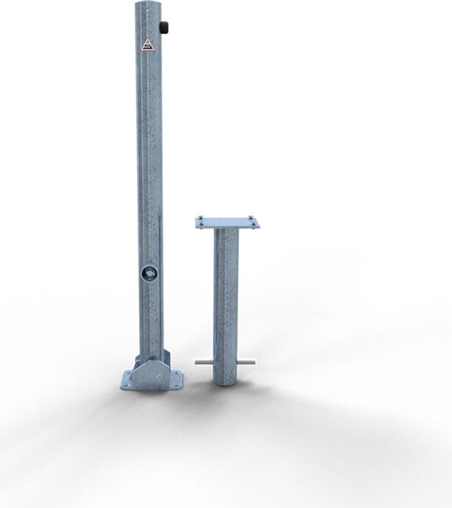 Schake Absperrpfosten umlegbar zum Einbetonieren aus Stahlrohr verzinkt Ø60x2,5mm mit Dreikantverschluss und Stahlkappe 900mm Überflur